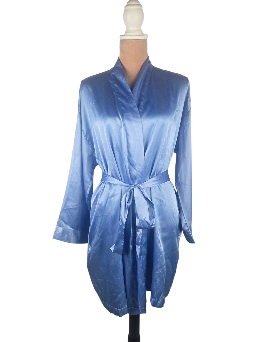 Victoria's Secret Satin Robe Shawl Collar Belted Wrap Blue One Size